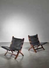 Gallery item 2 for Pair of wood and leather sling chairs, Lounge Chairs, Denmark, 1950s