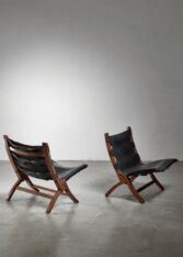 Gallery item 3 for Pair of wood and leather sling chairs, Lounge Chairs, Denmark, 1950s