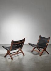 Thumbnail for Pair of wood and leather sling chairs