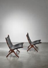 Gallery item 4 for Pair of wood and leather sling chairs, Lounge Chairs, Denmark, 1950s