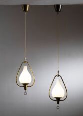 Gallery item 2 for Böhlmarks pair of brass and glass pendants, Chandeliers & Pendants, Sweden, 1950s