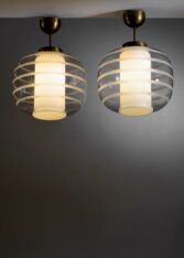 Gallery item 2 for Pair of striped glass pendants, Chandeliers & Pendants, Sweden, 1940s