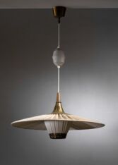Gallery item 4 for Einer Bäckström brass and fabric pendant, Chandeliers & Pendants, Sweden, 1950s