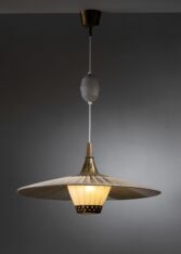 Gallery item 3 for Einer Bäckström brass and fabric pendant, Chandeliers & Pendants, Sweden, 1950s