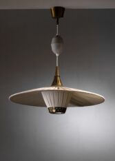 Gallery item 2 for Einer Bäckström brass and fabric pendant, Chandeliers & Pendants, Sweden, 1950s