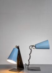 Thumbnail for Kalmar pair of black and blue metal table lamps