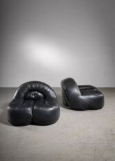Gallery item 3 for Pair of leather lounge chairs, Lounge Chairs, France, 1960s