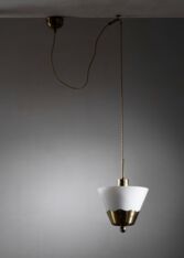 Gallery item 2 for Brass and opaline glass pendant, Chandeliers & Pendants, Sweden, 1950s