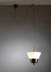 Gallery item 3 for Brass and opaline glass pendant, Chandeliers & Pendants, Sweden, 1950s
