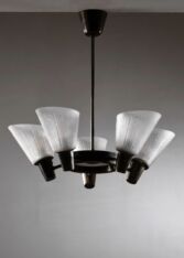 Gallery item 2 for Böhlmarks brass and glass chandelier, Chandeliers & Pendants, Sweden, 1940s