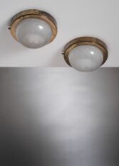Thumbnail for Pair of brass and glass ceiling lamps