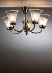 Gallery item 2 for Glössner five-armed chandelier, Chandeliers & Pendants, Sweden, 1940s