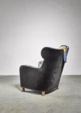 Gallery item 2 for Modernist wingback chair with Josef Frank upholstery, Lounge Chairs, Sweden, 1930s