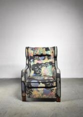 Gallery item 3 for Modernist wingback chair with Josef Frank upholstery, Lounge Chairs, Sweden, 1930s
