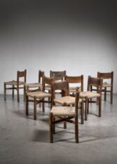 Gallery item 2 for Set of 8 Charlotte Perriand Meribel dining chairs, Dining chairs, France, 1940s