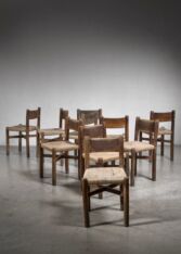 Gallery item 4 for Set of 8 Charlotte Perriand Meribel dining chairs, Dining chairs, France, 1940s