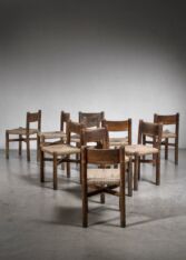 Gallery item 3 for Set of 8 Charlotte Perriand Meribel dining chairs, Dining chairs, France, 1940s
