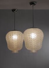Gallery item 2 for Pair of Cebe etched frosted glass pendants, Chandeliers & Pendants, Sweden, 1940s