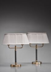 Thumbnail for Pair of brass and leather table lamps